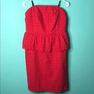 NWT Allen B. Strapless eyelet peplum dress pink